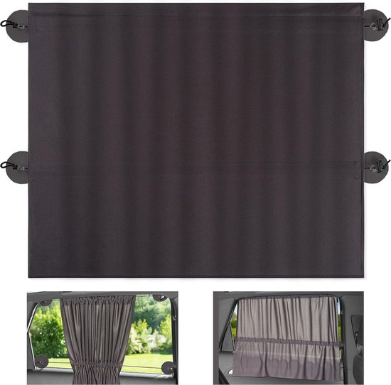 Zonwering voor in de auto; schuifgordijntje tegen de zon, de hitte en uv-straling; groot formaat (68 x 50 cm) voor grote zijruiten; antraciet/zwart, enkel, donkergrijs
