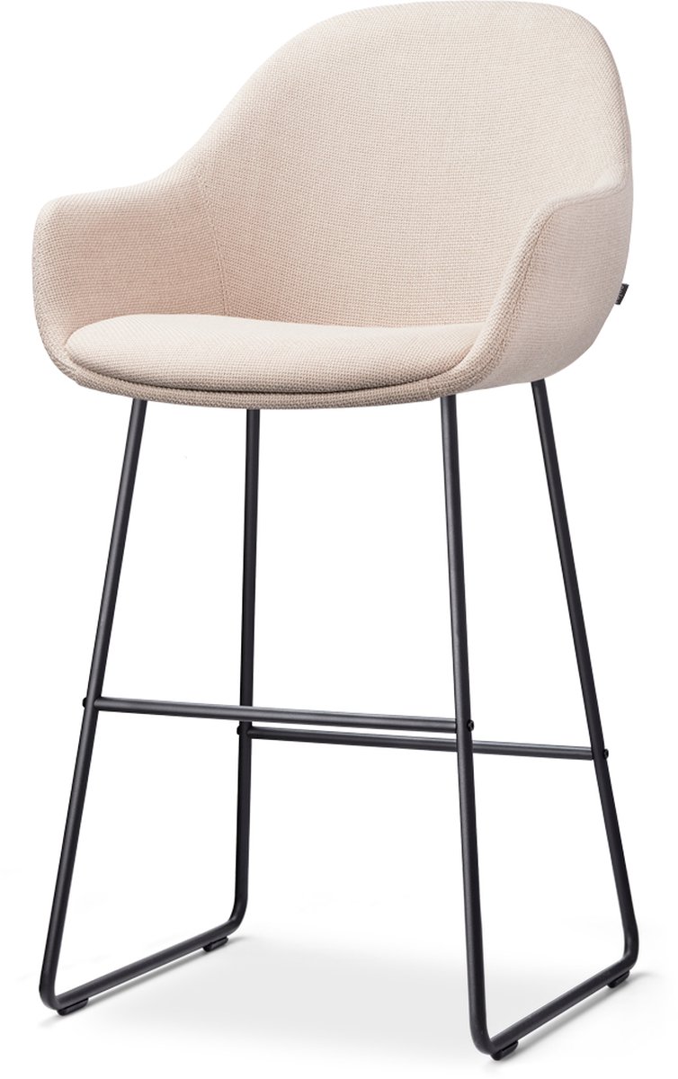 Nolon Nino-Mae Barkruk Beige - Zwart Onderstel - 65 cm - Stof - Voor Kookeiland - met Rugleuning - Design - Scandinavisch - Comfortabel