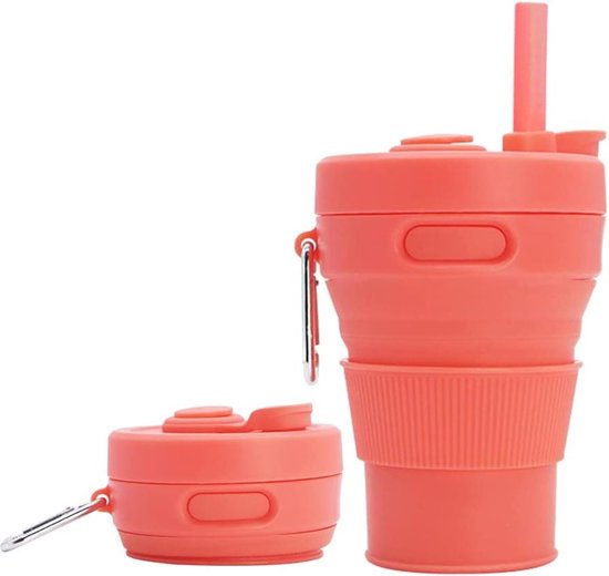 Foto: Silicone coffee mug collapsible cups for camping folding travel with straw reusable portable drinking cups for outdoor hiking 450ml capacity silicone foldable cup