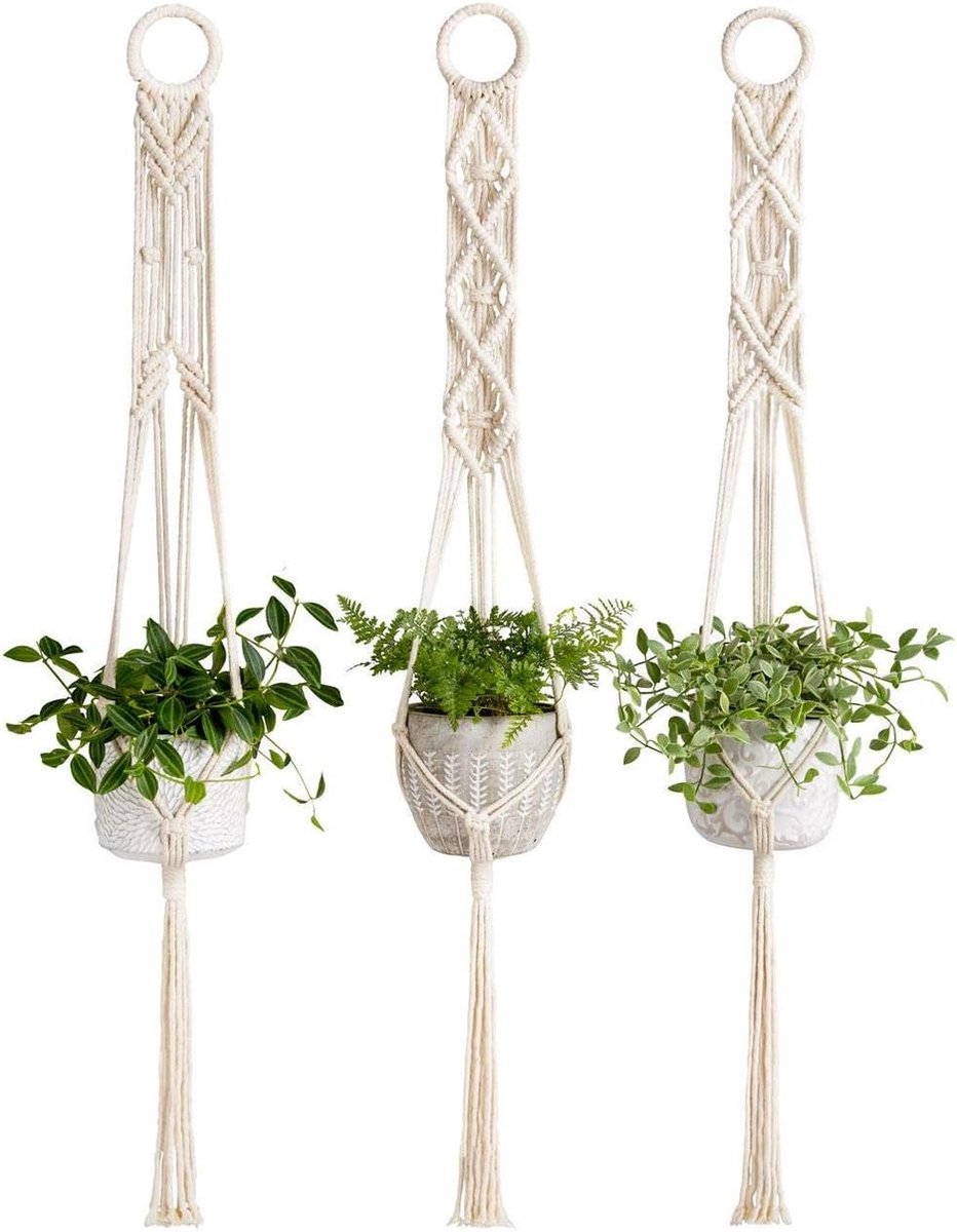 Macramé plantenhangers set van 3 indoor muurdecoratie plantenmand bloempothouder boho-stijl home decor 99 cm Flower Hanger
