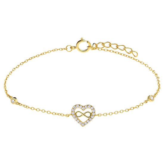 Lucardi Bracelet Femme Argent Plaqué Or avec Pendentif Coeur Infini Zircone - Bracelet - Argent 925 - Or - 18 cm