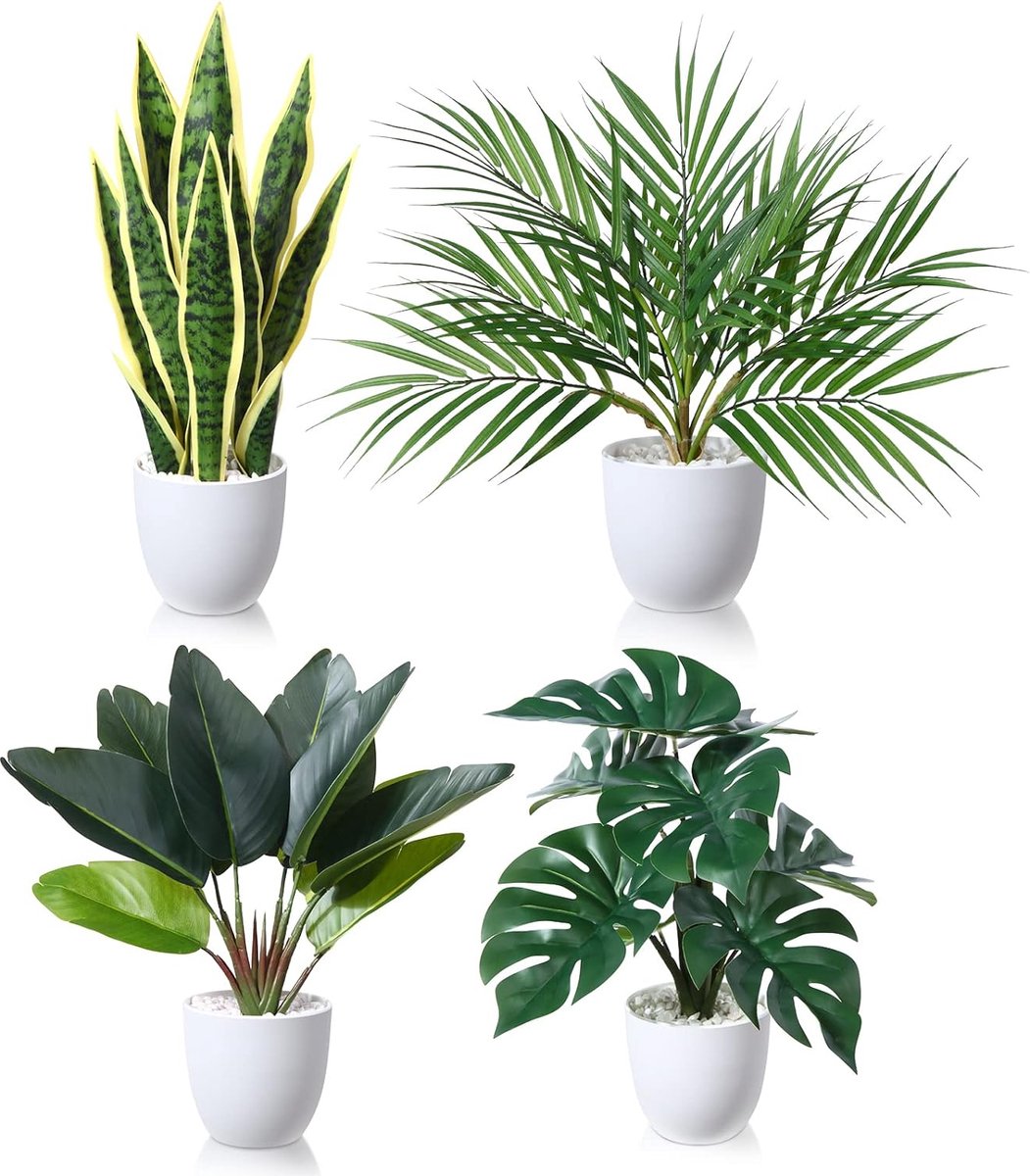 Kunstplant 40 cm kunstplanten in pot, voor indoor decoratie, thuis, bureau, badkamer, slaapkamer, woonkamer decoratie (4 stuks)