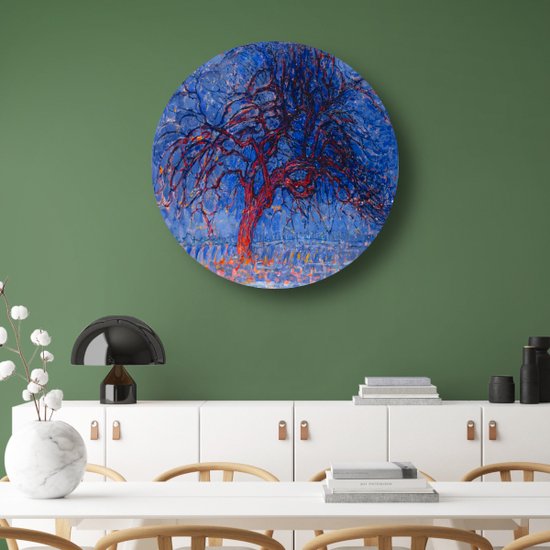 L'arbre rouge - Tableau Piet Mondrian - Cercles muraux arbre - Cercle mural Nature - Décoration murale classique - Panneau mural - Décoration chambre cercle mural aluminium 50x50 cm