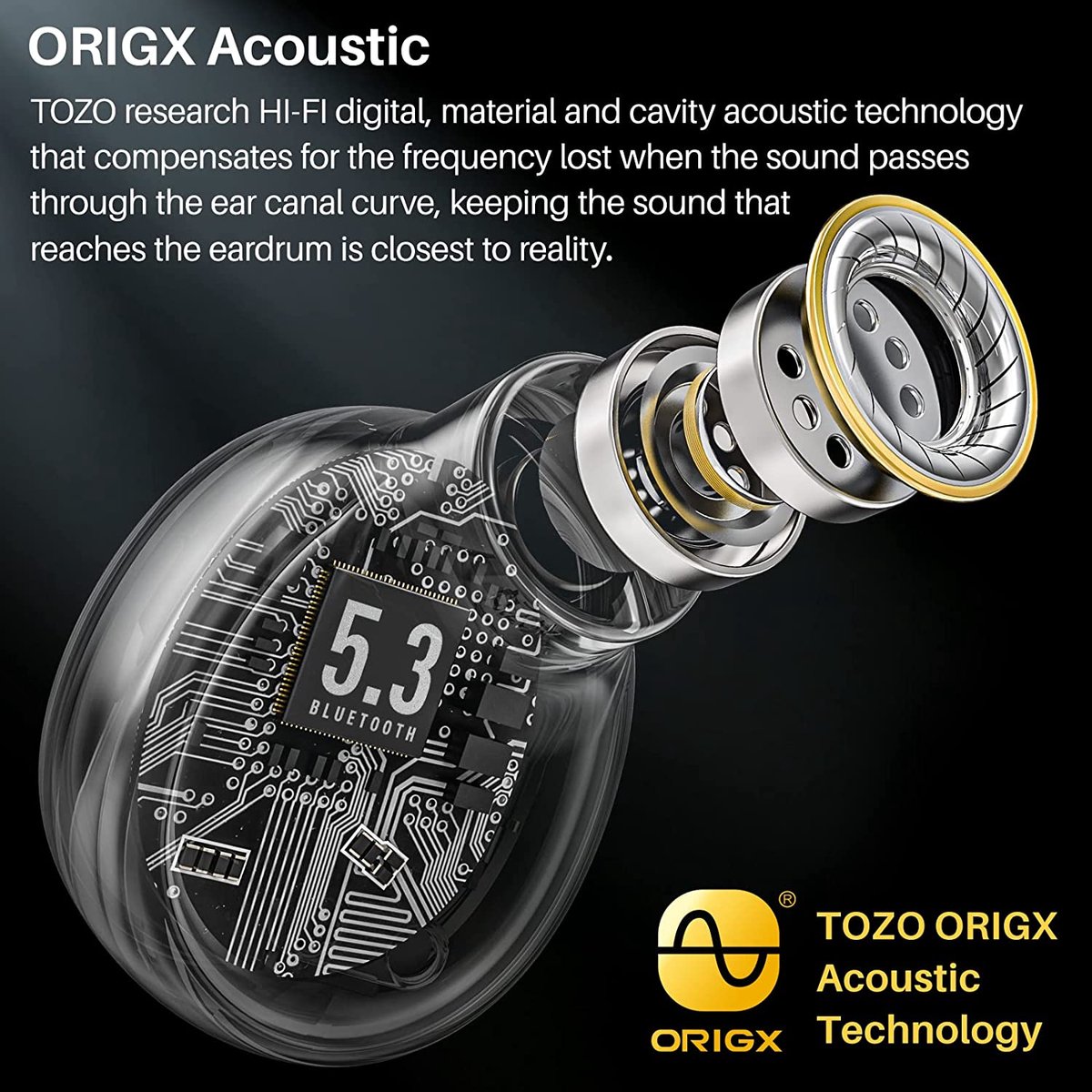 TOZO T12 Draadloze Oordopjes Bluetooth 5.3 Hoofdtelefoon Ingebouwde ENC Ruisonderdrukking Microfoon, 55 uur Speeltijd App Aanpassen EQ IPX8 Waterdichte LED Digitaal Display Premium Sound Rood