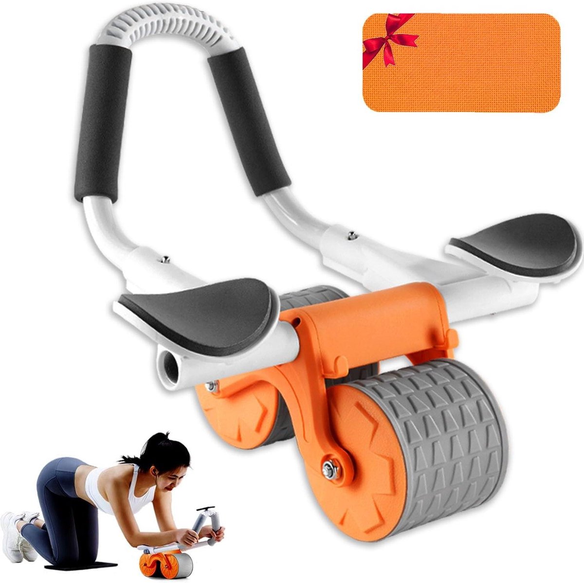 Ab Roller met elleboogsteun - Automatische terugslag - Buikspiertrainer voor mannen en vrouwen met kniemat - Dubbele wielen - Stabiel