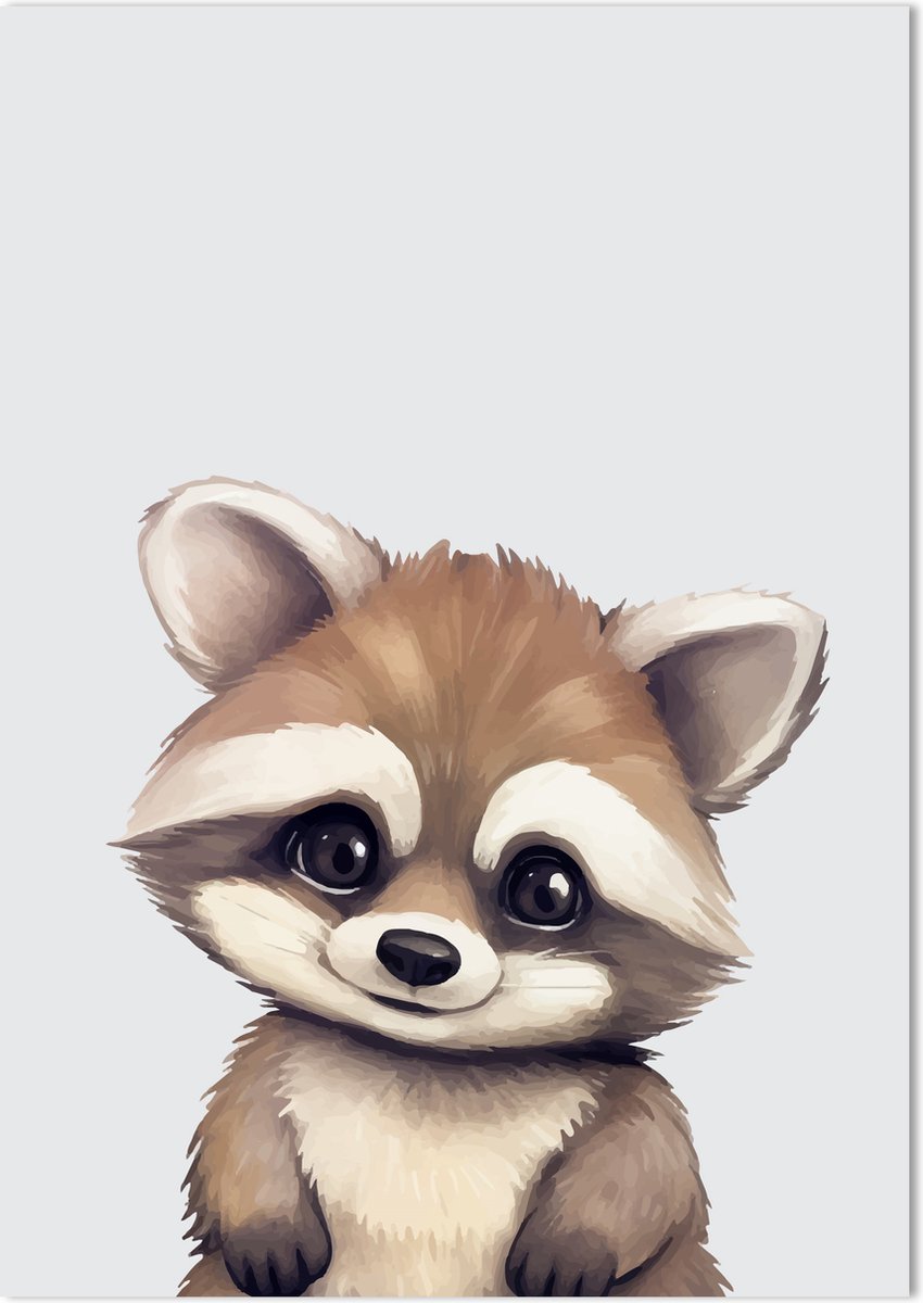 Wasbeer Poster 70 x 50 cm - Poster Kinderkamer - Dierenposter - Babykamer decoratie