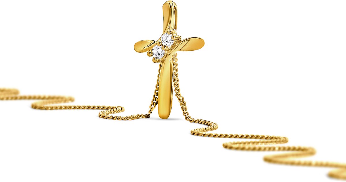 Miore Pure Collier Ketting – 9 Karaat - Kleur Geelgoud - met Diamanten