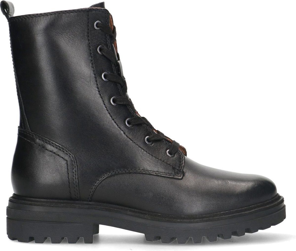 No Stress - Dames - Zwart leren veterlaarsjes - Maat 37