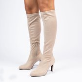 Manfield - Femme - Bottines stretch beiges à talon - Taille 37