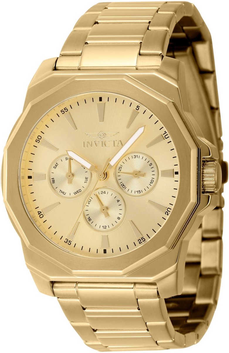 Invicta Speedway 46855 Heren Horloge - Waterdicht - Analoog - Quartz Uurwerk - Roestvrij Staal met gouden Wijzerplaat - 42mm