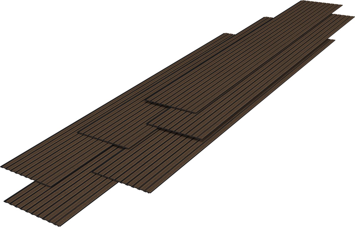 Wandpanelen Bronckhorst 3D set van 6 polystyreen 195x31,5 cm houtkleurig donker NEU.HOLZ
