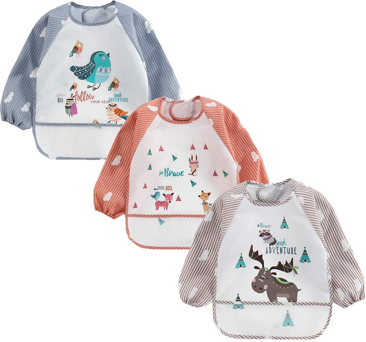 Goedkoopste Babyslabbetjes, waterdicht, set met 3 stuks, mouwslabbetjes, afwasbaar, beschermt tegen vloeistoffen, voor kinderen van 6-36 maanden oud