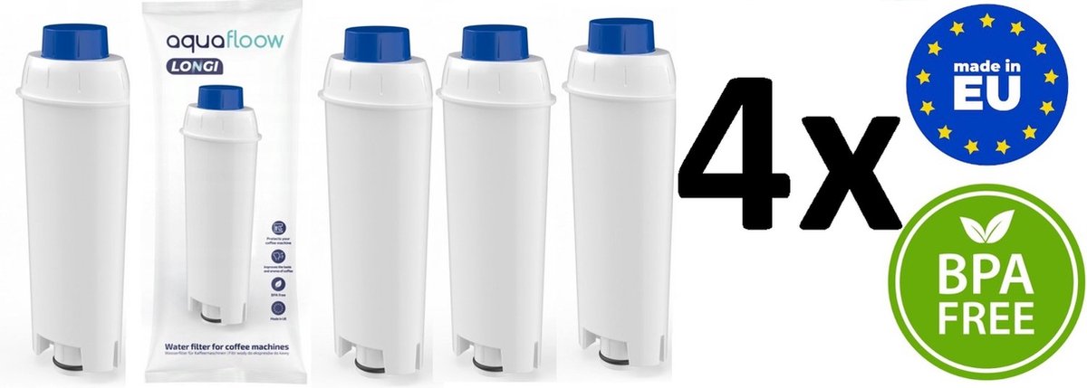 4 x Aqua_Floow filter voor Delonghi Dinamica Magnifica koffiemachine - vervanging Dinamica Plus, Dinamica, Magnifica S, PimaDonna Class, PrimaDonna Elite, PrimaDonna Exclusive, PrimaDonna S Evo, Autentica, Eletta, Capuccino Smart