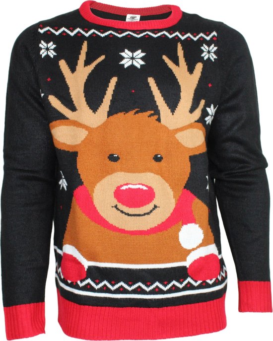 Foute Kersttrui Rendier Rudolf Pullover Heren Maat XL Zwart