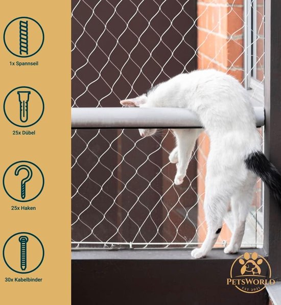Filet De Protection Pour Balcon Chat - 8x3 Mètres - Renforcé Acier - Noir - Anti-morsure, Résistant Aux UV - 2