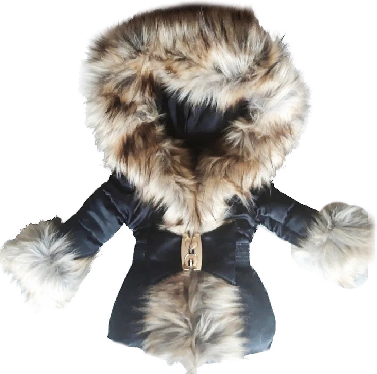 BamBella® Winterjas zwart - Maat 86- Luxe Bontkraag jas Imitatiebont jas kind zwart kinderjas jasje met grote bontkraag