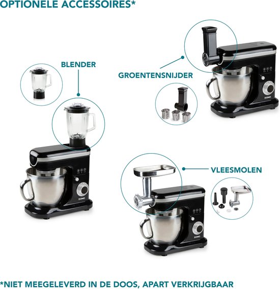 DOMO DO1023KR Keukenrobot - Keukenmachine - 6L RVS Mengkom - 1200W - Zwart van Domo — afbeelding 4