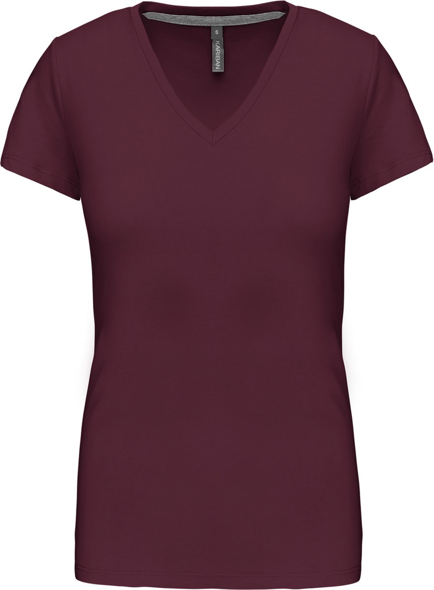 Kariban Dames T-shirt V-hals Korte Mouwen K381 - Wine - L