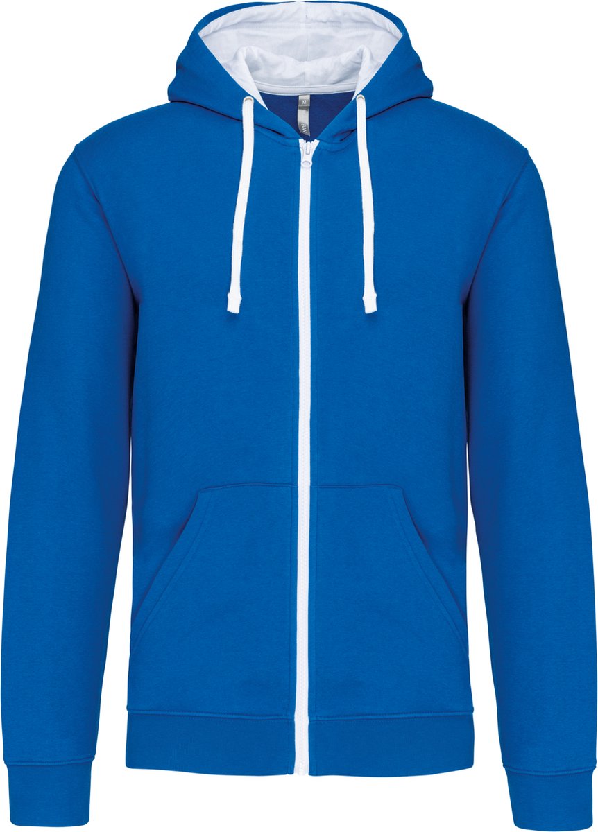 Kariban Herensweater met rits en capuchon in contrasterende kleur K466 - Light Royal Blue / White - XL