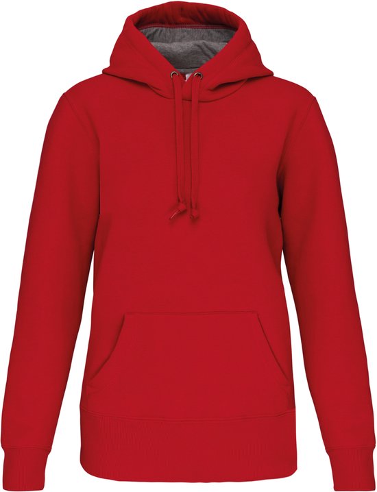 Sweat à capuche rouge avec cordon de serrage, poche kangourou, uni.