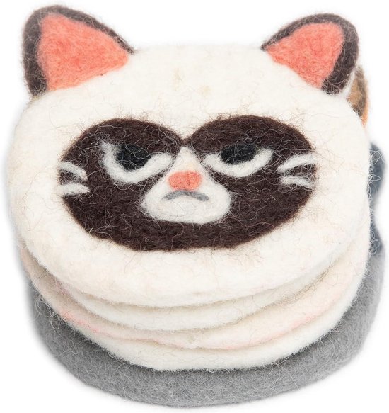 Katten onderzetters wit met zwarte kat silhouet - The Happy Cat Shop