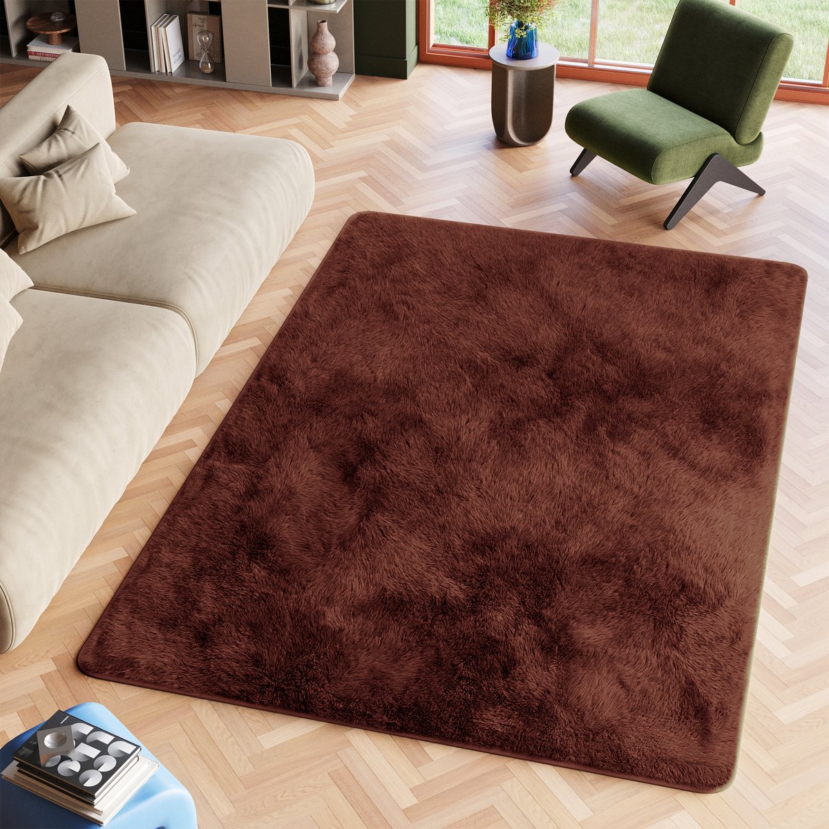 Tapiso Silk Vloerkleed Bruin Hoogpolig Woonkamer Slaapkamer Tapijt Maat- 200x300