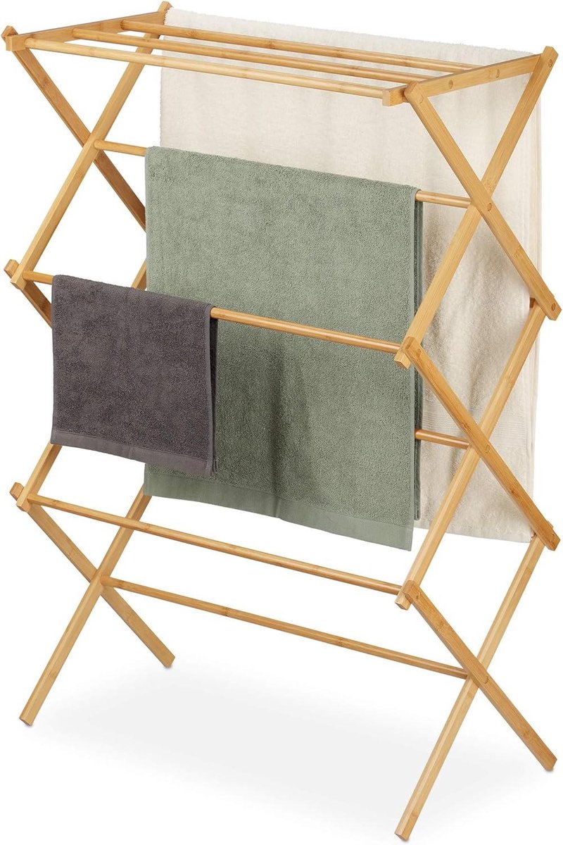 Goedkoopste Handdoekenrek inklapbaar bamboe droogrek met 6 etages - 106 x 36 x 23 cm - natuur