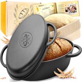 KRUSTENZAUBER® Dutch Oven - Ovaal 34 cm voor brood bakken inclusief rijsmandje - Robuuste braadpan rond met deksel voor in de oven - Ideale broodvorm, broodbakpan, brood bakvorm gietijzeren pot brood bakken, broodbakaccessoires, broodvorm
