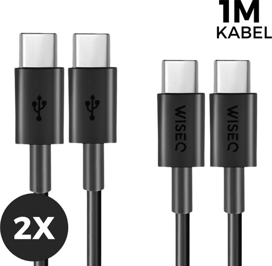 USB-C naar USB C Kabel - Geschikt voor Samsung - 1.2 Meter USB-C Oplader Kabel - Zwart - 2 stuks - WiseQ