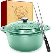 Krustenzauber gietijzeren kookpot [incl. Vleesvork] - Hoogwaardige braadpan van 24 cm geschikt voor de oven - Ideale stoofpot met deksel geschikt voor de oven, kookpot inductie, geëmailleerde pan, braadpannen gietijzer