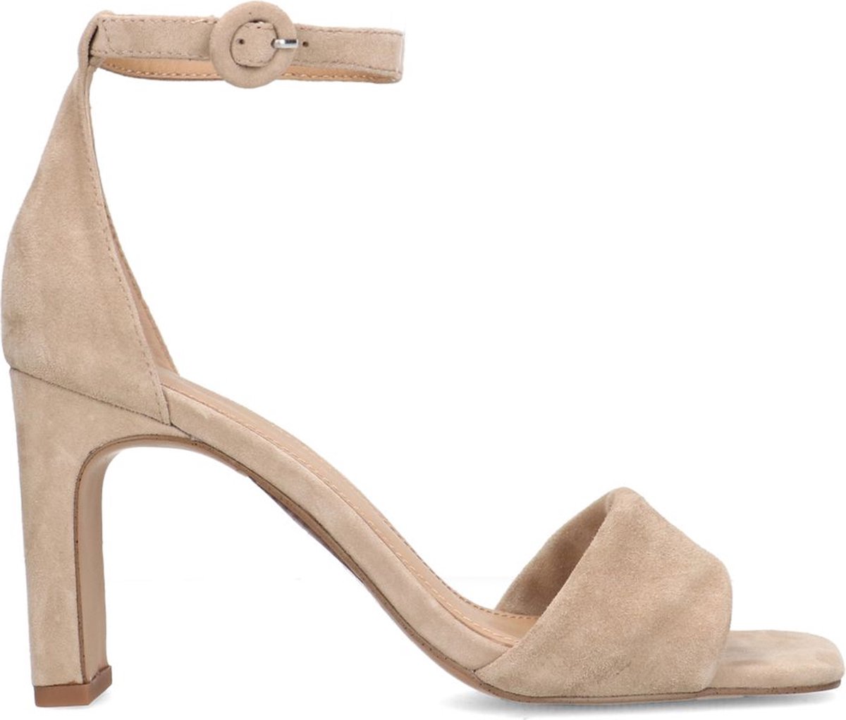 Manfield Dames Beige suede sandalen met hak Maat 42 bol