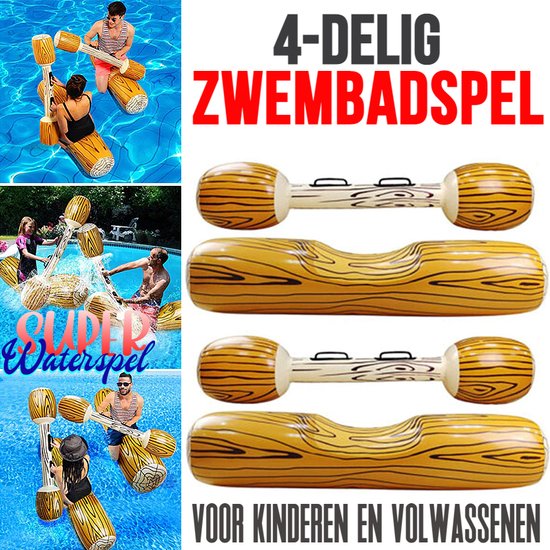 Foto: Allernieuwste nl set opblaasbaar boomstam zwembadspel 4 delig zwembad spel strand zee zwembadspeelgoed waterplezier vakantie tot 80 kg 4 delig