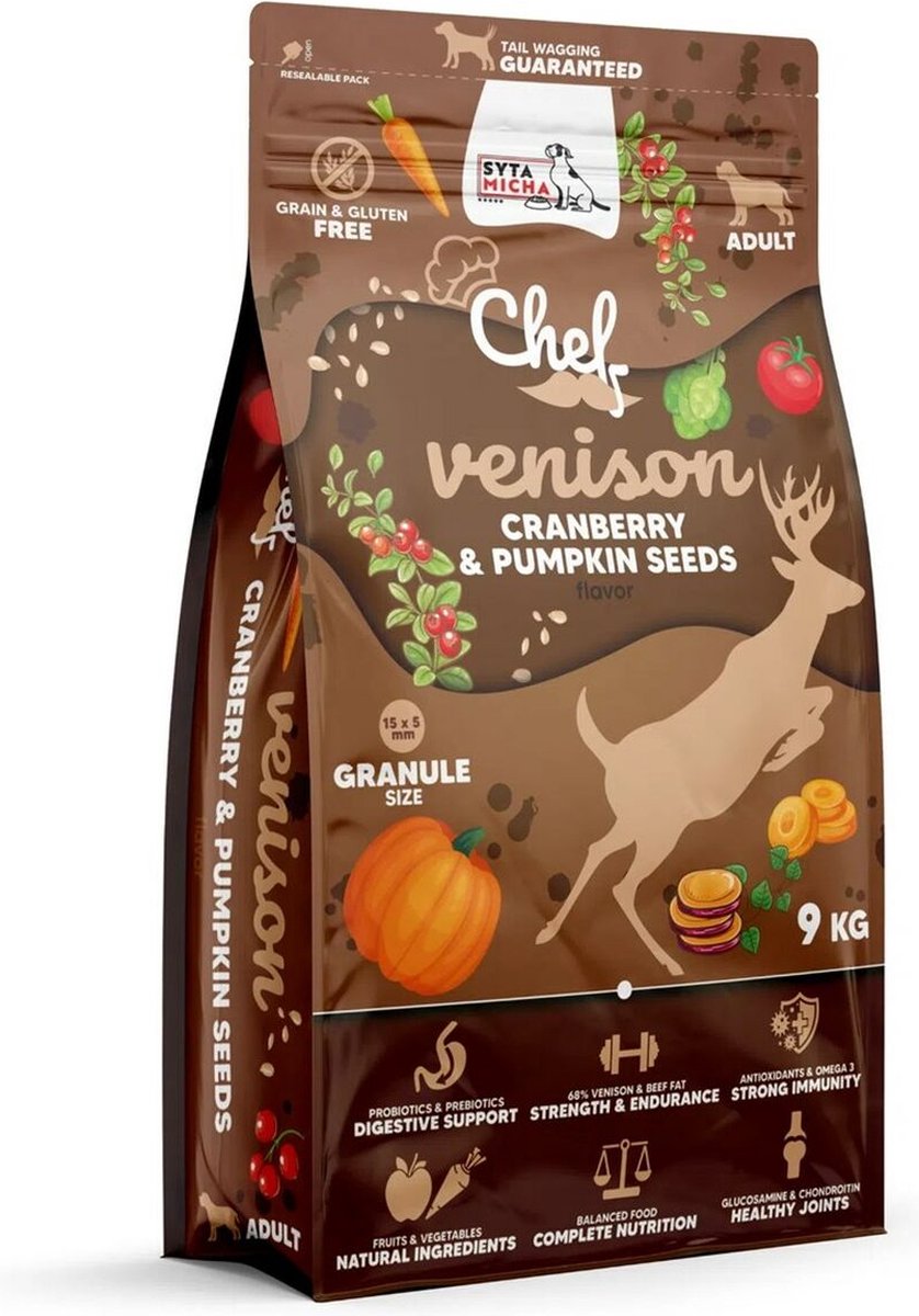 Syta Micha SYTA MICHA - Droogvoer voor Honden - Wild, Cranberry & Pompoenpitten - Natuurlijk & Graanrijk - Ondersteunt Spijsvertering & Huidgezondheid - 9 kg
