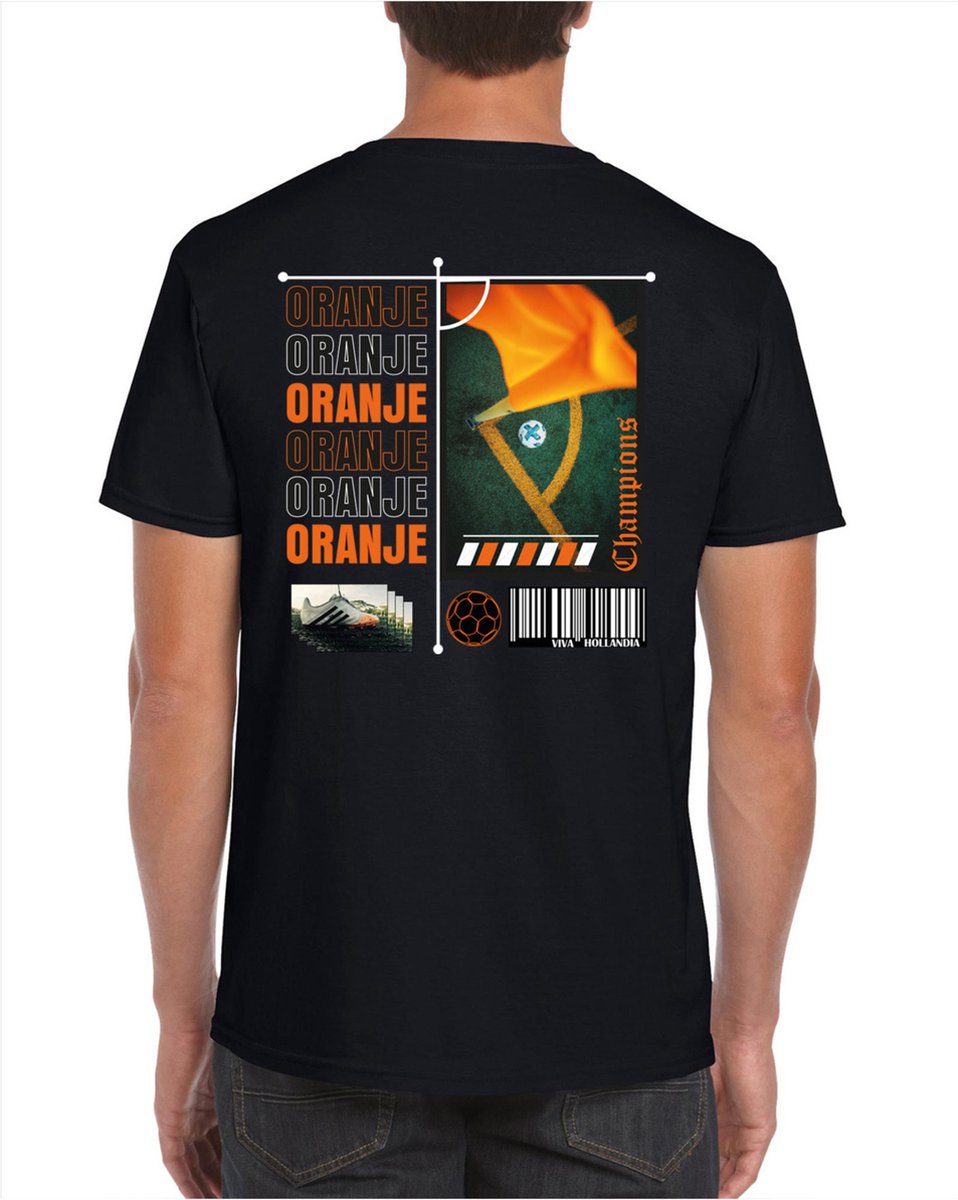 Bellatio Decorations Oranje supporter T-shirt heren - zwart - EK/WK voetbal supporter - Nederland XXL