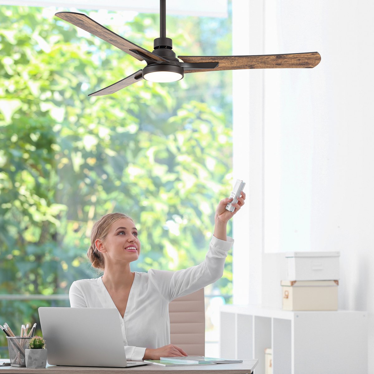 Goedewaere Plafondventilator - Met Afstandsbediening - Zwart - 2 Kleuren Bladen - Met lamp - Fluisterstil - Timer - Ideaal voor slaapkamer - Ventilator plafond - Verlichting - Plafondlamp thumbnail 8