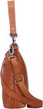 Cognac leren schoudertas van The Chesterfield Brand, profiel zichtbaar met metalen gespen.