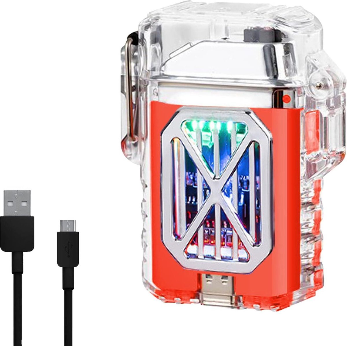 Goedkoopste Oplaadbare Dubbele Boogaansteker Waterdicht LED Power Display Type-C Oplaadbaar - Outdoor Winddicht - Oranje