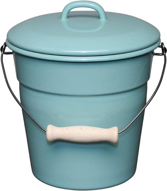 Riess, 0369-065, bio-emmer met deksel, diameter 20 cm, 3,5 liter, emaille, 1.170 kg, LBH 21 x 22 x 18,8 cm, champagnekoeler, drankkoeler, emmer voor ijsblokjes, tuinemmer, prullenbak (Pure Grey