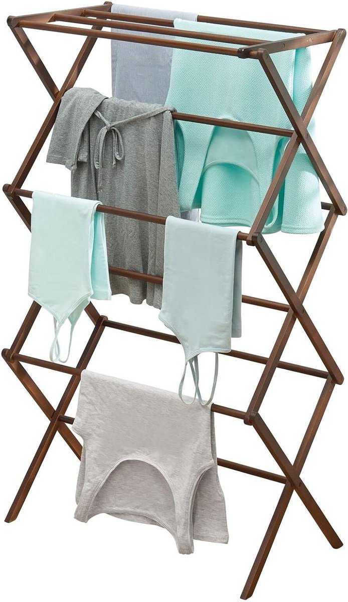 Goedkoopste Droogrek met modern design en 3 etages, uittrekbaar en ruimtebesparend - Espresso