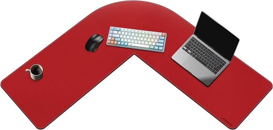 ZORESYN L-vormige bureauonderlegger, 110 cm (l) x 110 cm (l) x 33 cm (b), hoekbureau-bureau-onderlegger, PU-leer, computertafelonderlegger, gaming- muismat, werkstation, toetsenbordmat (zwart