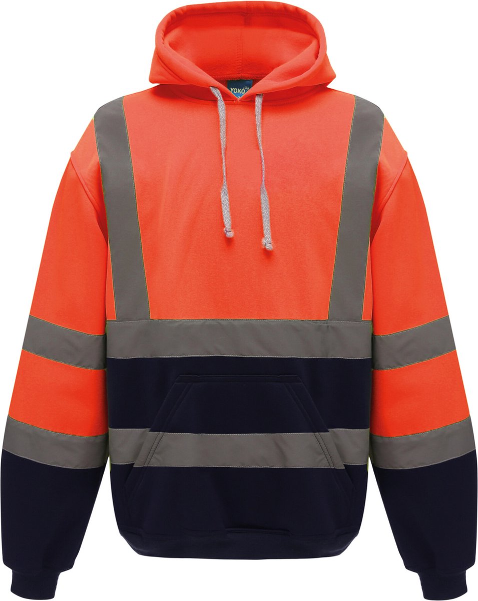 Yoko Hi-Vis pullover hoodie YHVK05 - Hi Vis Orange / Navy - L