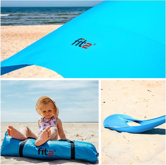 Strandtent met UPF 50+ stof - sneldrogend en waterbestendig - eenvoudig op te zetten - inclusief tas - blauw. van Merkloos — afbeelding 5