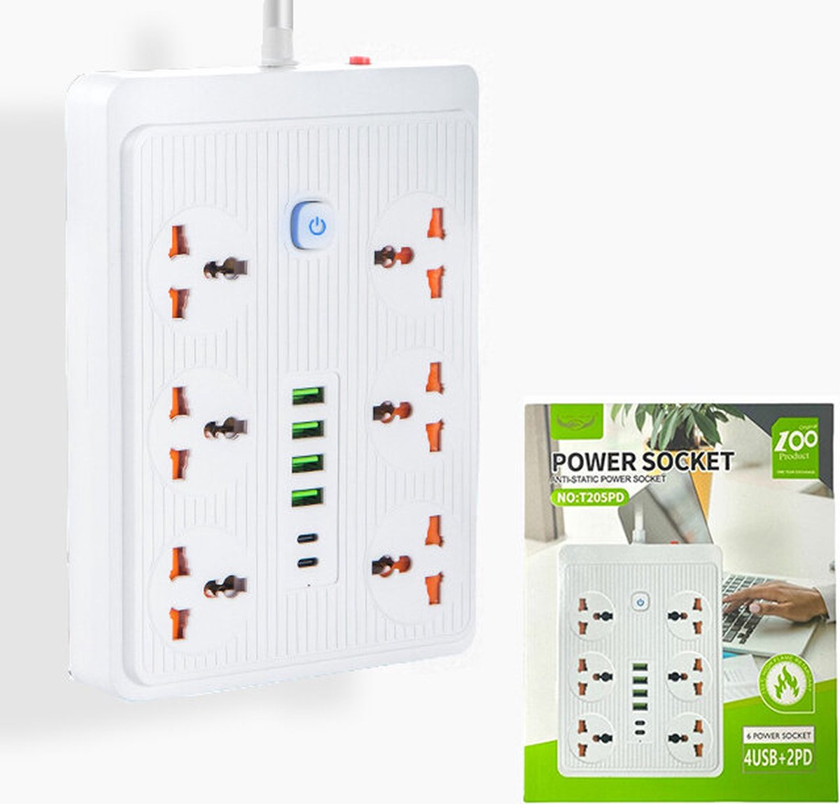 Power Socket Universal - Stekkerdoos met 6 Stekkers en ... - Bol
