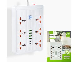 Power Socket Universal - Stekkerdoos met 6 Stekkers en 6 USB ingangen + 2 USB-C 20W Snel lader 185 cm Kabel -EU, UK, US