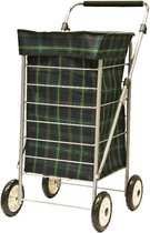 Bol.com 184184 Angus Blauw & Groen Tartan 4 Wiel Winkelwagen - Grote 60 Liter Capaciteit - Handige Afmetingen 98 x 48 x 62cm Fol... aanbieding