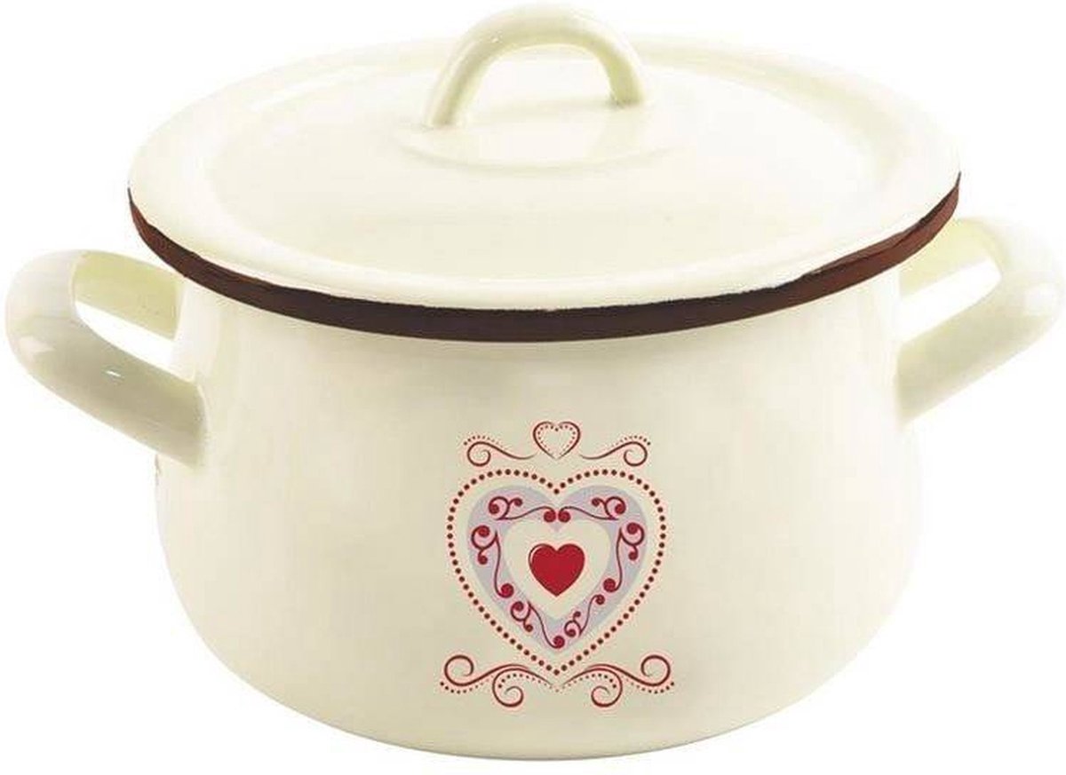 Kookpan Geëmailleerde met Deksel Beige TONCA 16 cm, 2,3 l - Kookpot - Soeppan