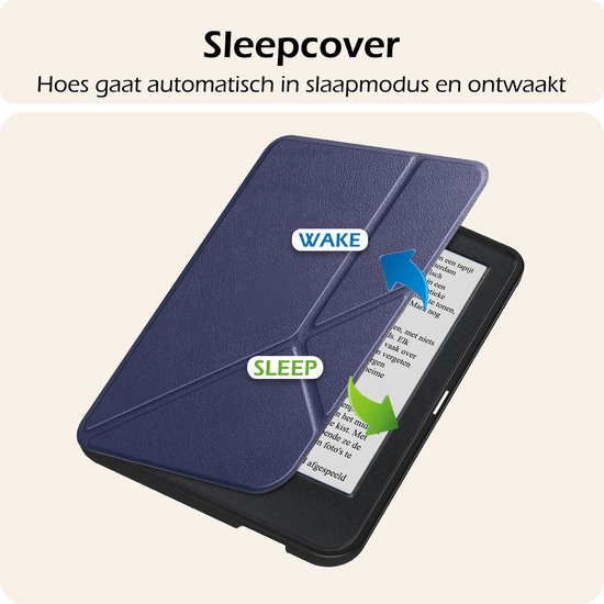 Hoesje Geschikt voor Kobo Clara BW Hoes Book Case Trifold - Hoes Geschikt voor Kobo Clara BW Hoesje Book Cover Met Screenprotector - Donkerblauw van Hoesje  — afbeelding 5