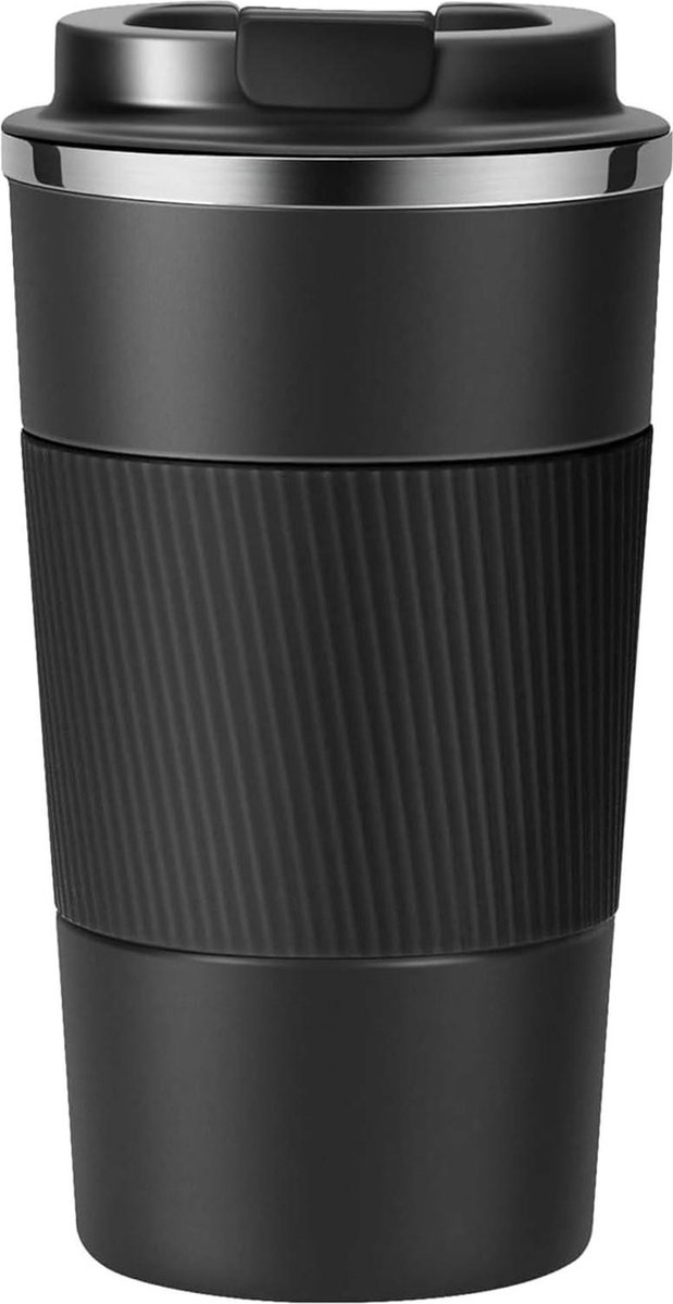 Thermobeker - RVS - Geïsoleerd - Voor warm en koud - Met deksel - Waterdicht - BPA-vrij - Reisbeker - Autobeker - Zwart - 500 ml