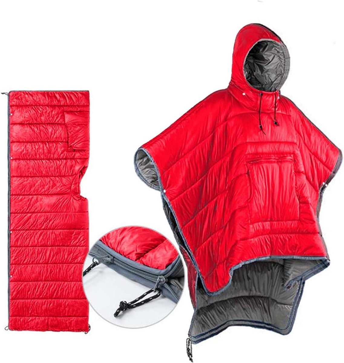 ATEPA Campingdeken, lichtgewicht outdoor reisdeken, draagbare deken met capuchon, luie quilt (Blauw