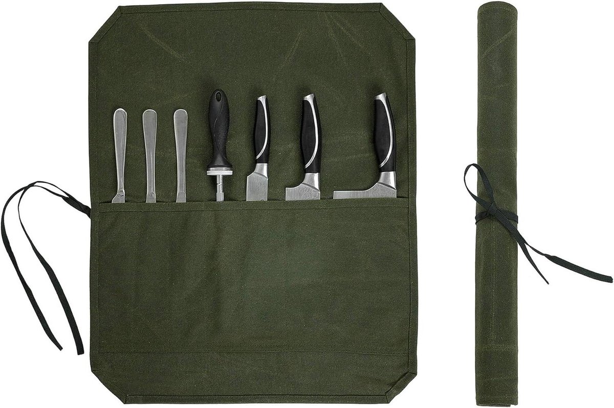 16oz Waxed Canvas Mes Roll - Zacht en Duurzaam - Legergroen - Klassiek Knife Roll Bag